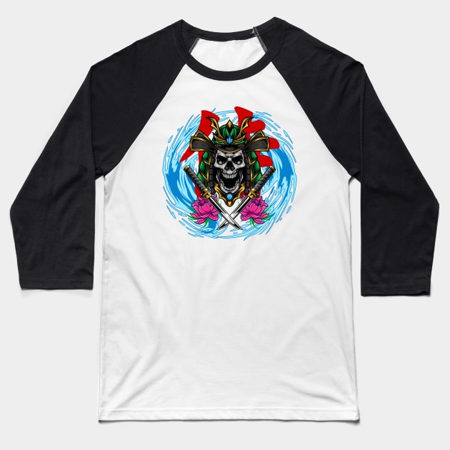 Samurai Skull Baseball T-Shirt by Harrisaputra